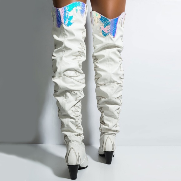 NEW🔥Slouchy Over The Knee Cowboy Boot Chunky Heel - Picture 4 of 5